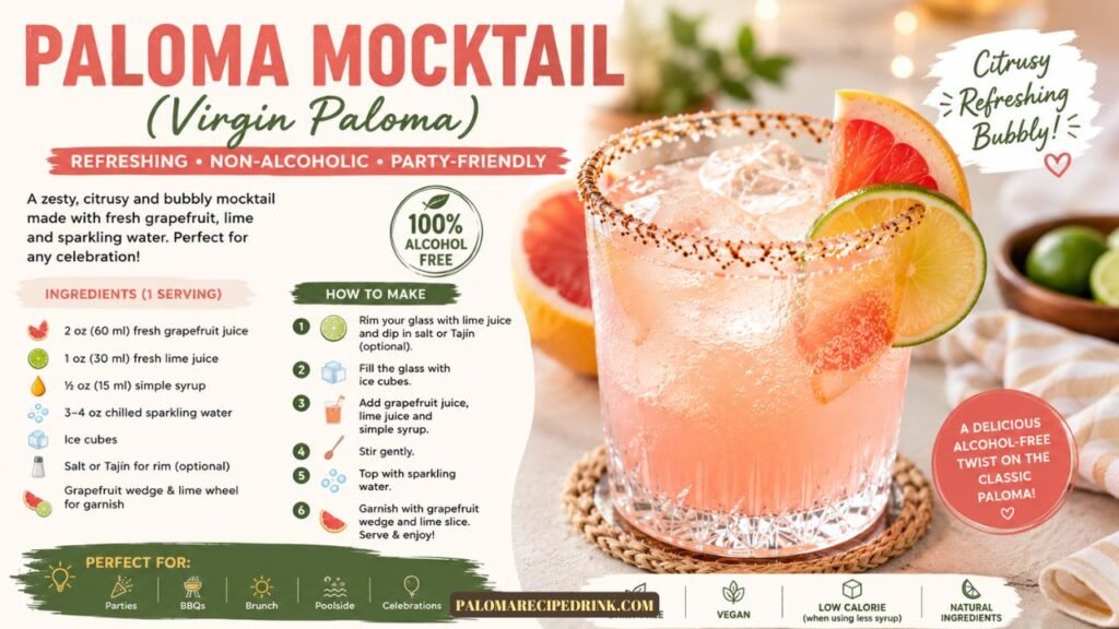 Paloma Mocktail (Virgin Paloma) – non-alcoholic version, party-friendly